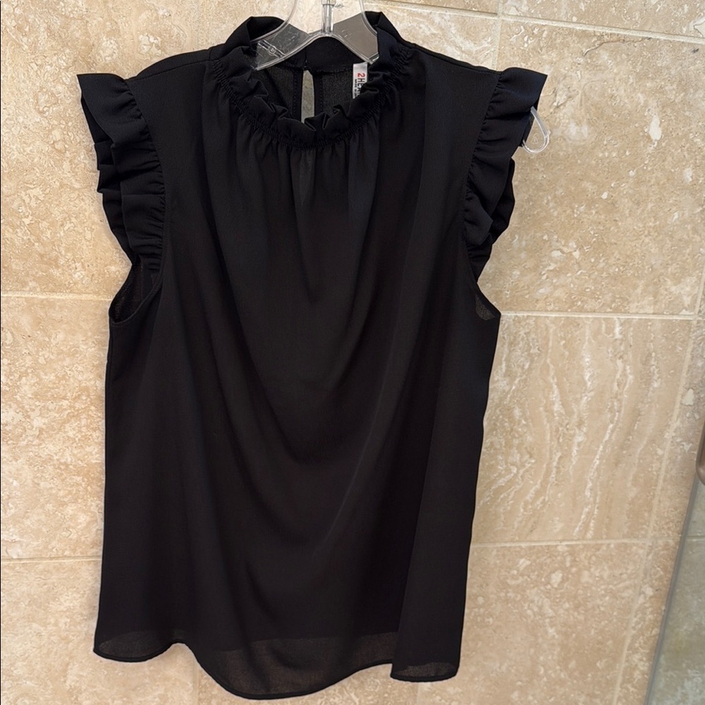 Black Ruffled Sleeveless Blouse